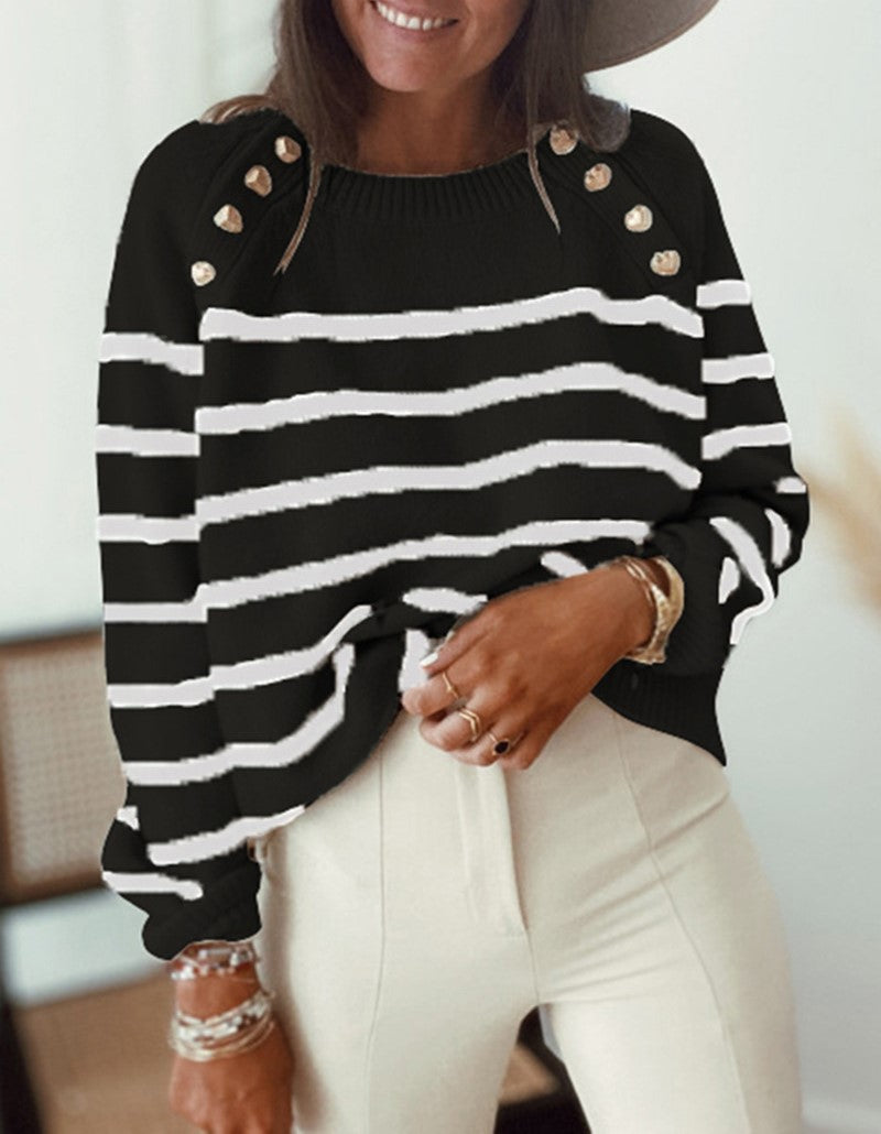 Breton Stripe Boat Neck Cropped Sweater - Black - 1
