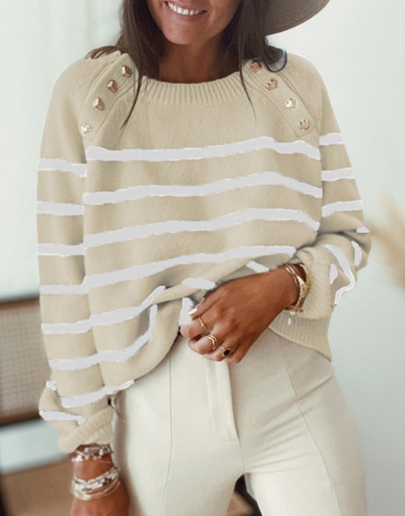 Breton Stripe Boat Neck Cropped Sweater - Khaki - 1