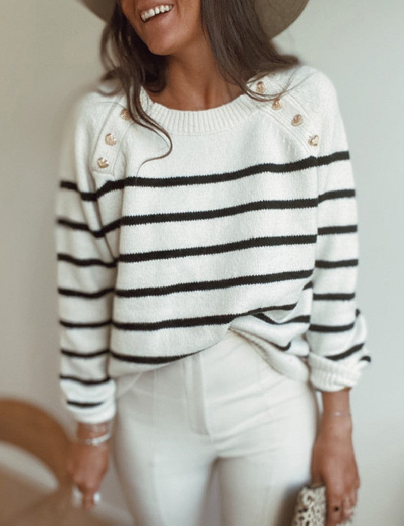 Breton Stripe Boat Neck Cropped Sweater - White - 1