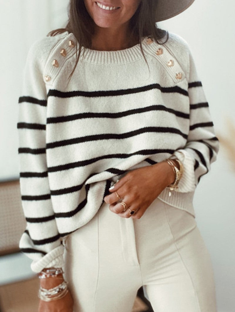 Breton Stripe Boat Neck Cropped Sweater - White - 2