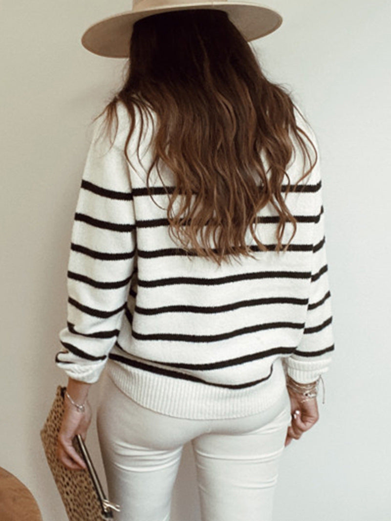 Breton Stripe Boat Neck Cropped Sweater - White - 3