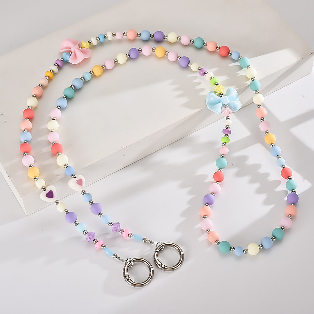 Kawaii Beaded Phone Lanyard with Resin Charms - Rainbow Pastel
