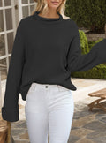 Flared Sleeve Ribbed Oversized Sweater - Black