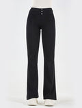 High Rise Stretch Denim Flare Pants - Black