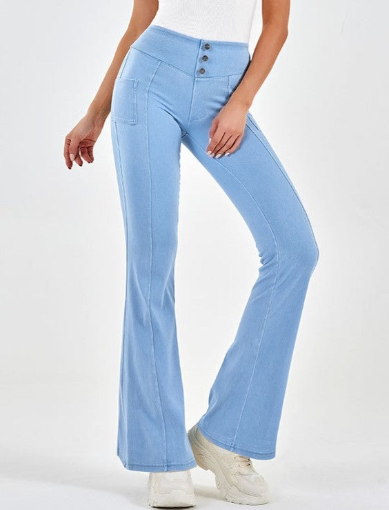 High Rise Stretch Denim Flare Pants
