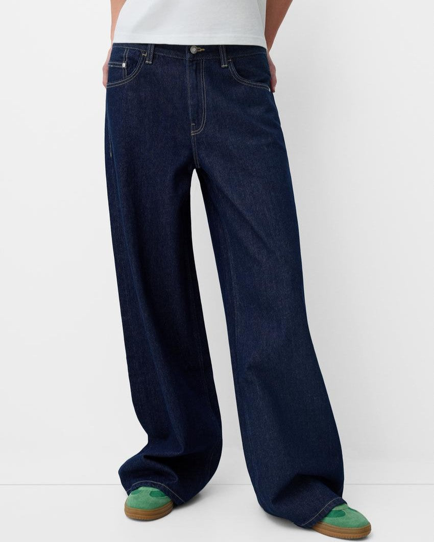 High Rise Wide Leg Straight Jeans - Blue