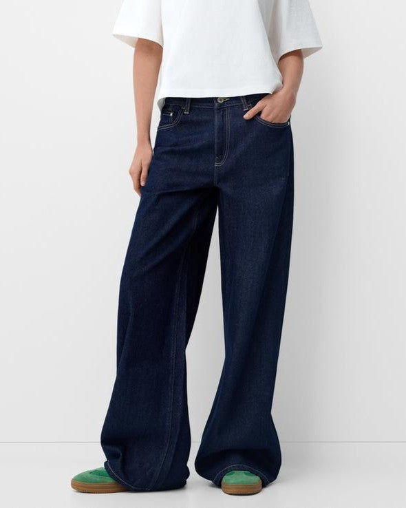 High Rise Wide Leg Straight Jeans - Blue - 1