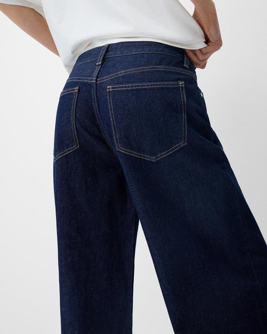 High Rise Wide Leg Straight Jeans - Blue - 2
