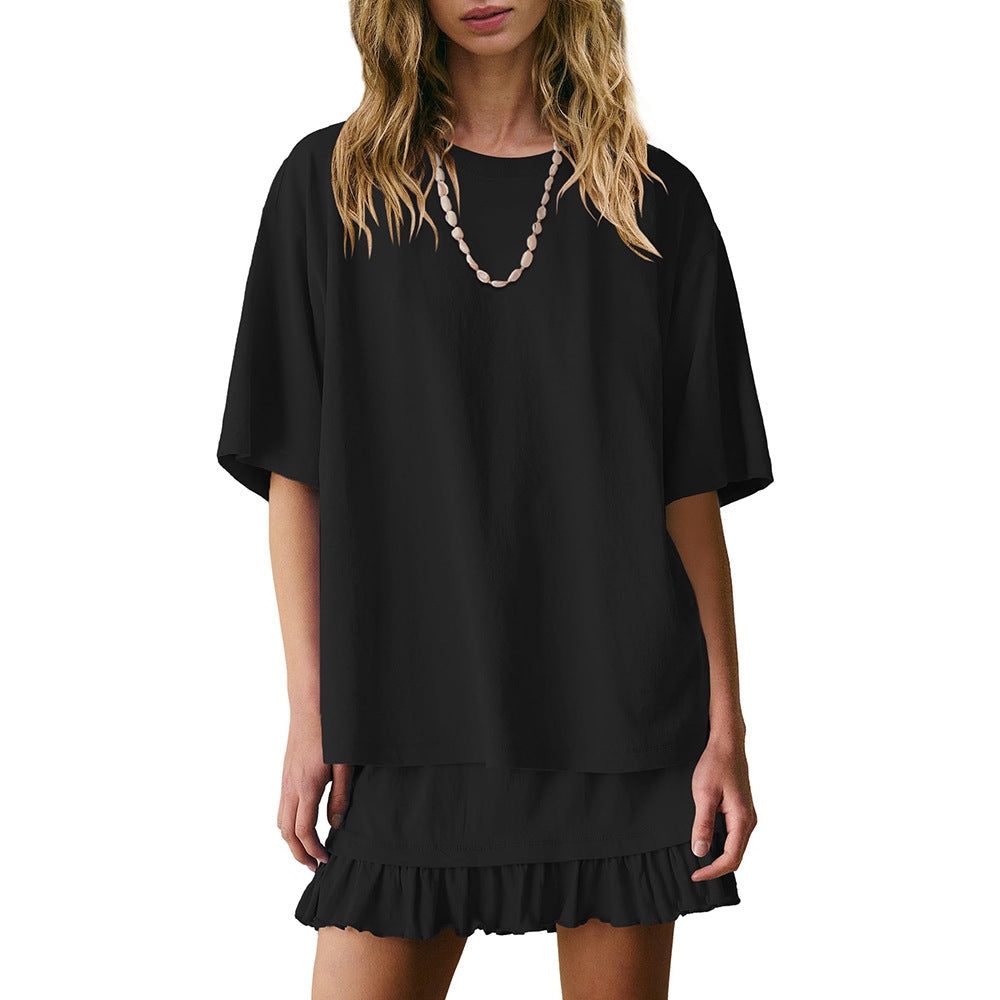 Ruffle Hem Mini Skirt And Top Set - Black