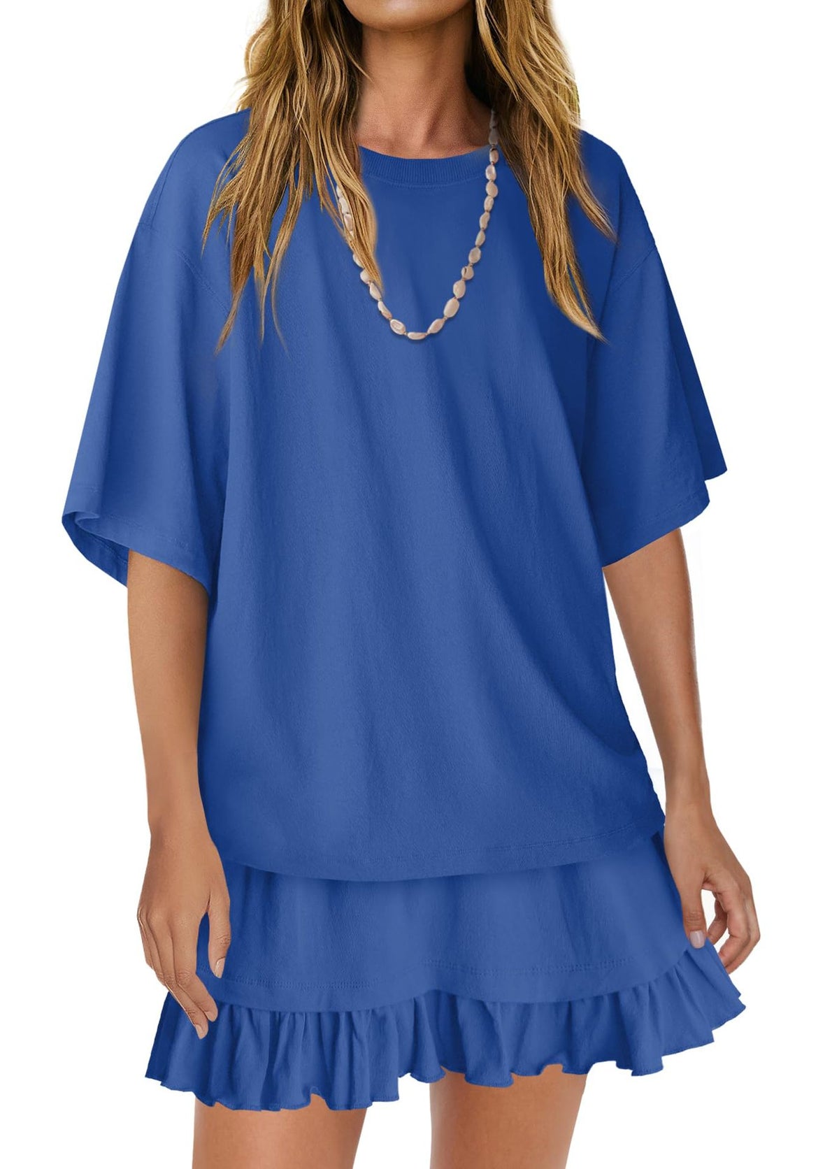 Ruffle Hem Mini Skirt And Top Set - Blue - 1