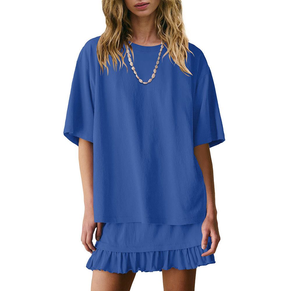 Ruffle Hem Mini Skirt And Top Set - Blue - 3