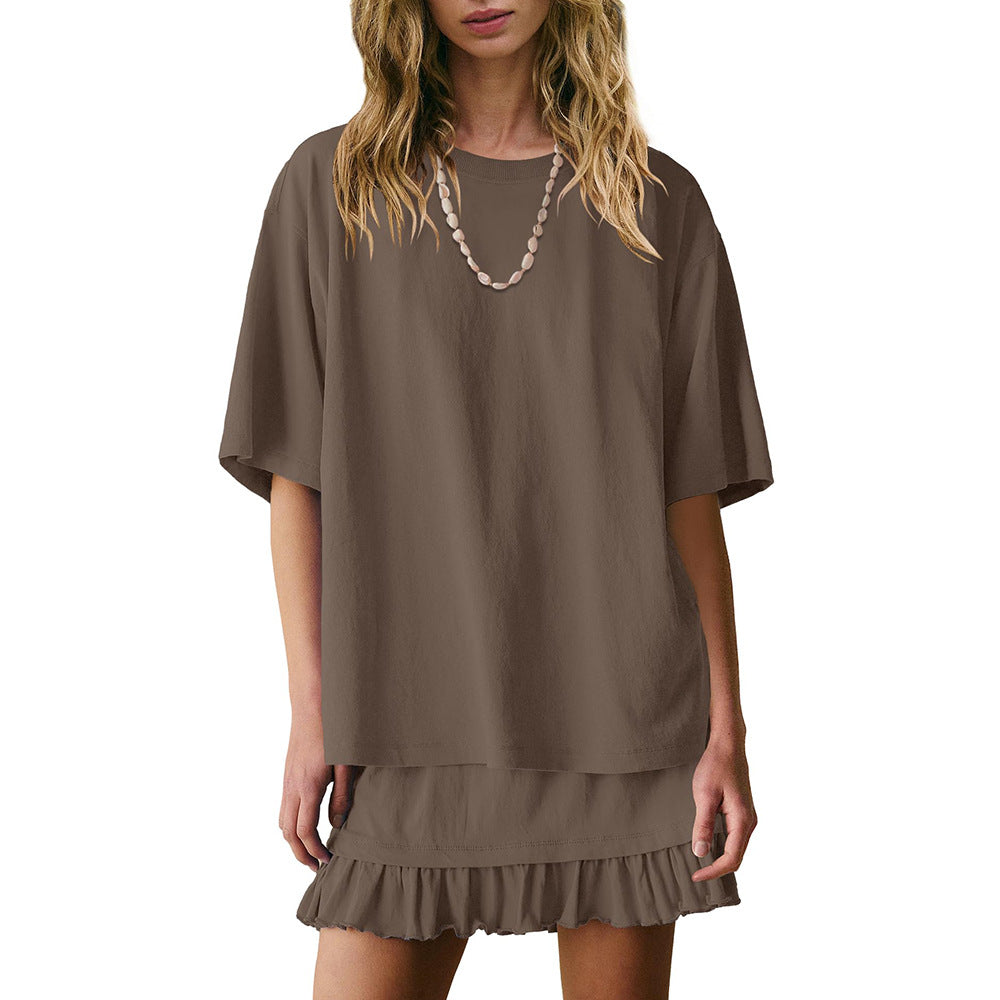 Ruffle Hem Mini Skirt And Top Set - Coffee