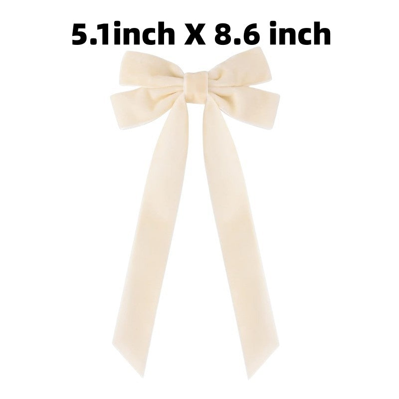 Velvet Christmas Tree Bows With Twist Tie - Beige