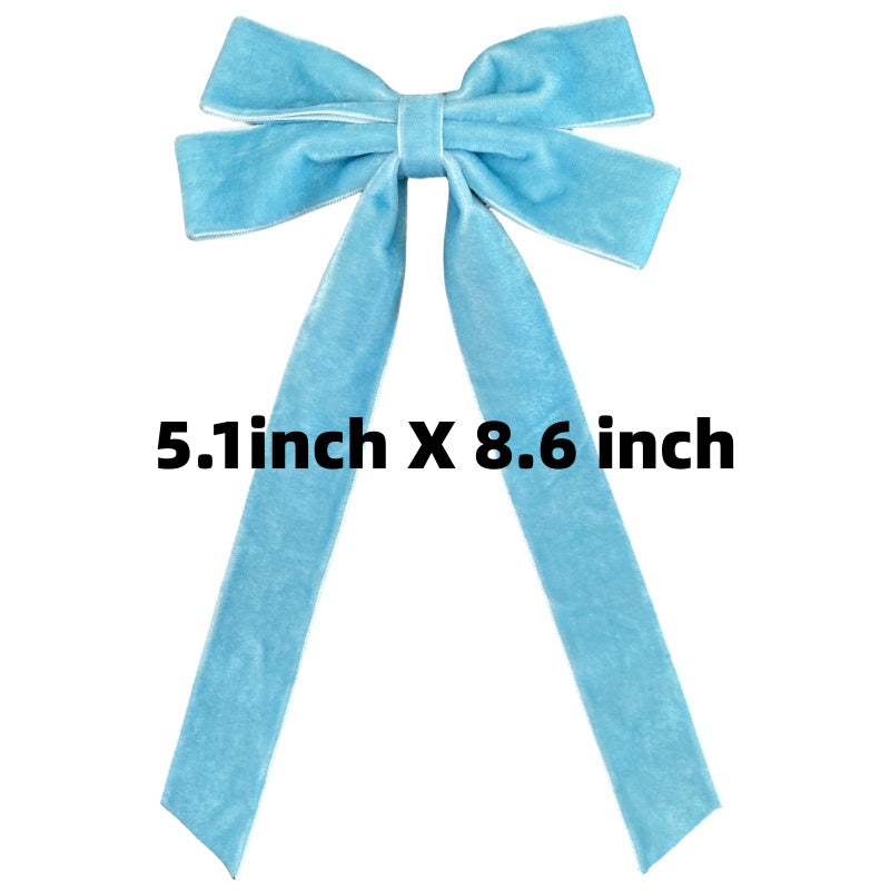 Velvet Christmas Tree Bows With Twist Tie - Blue
