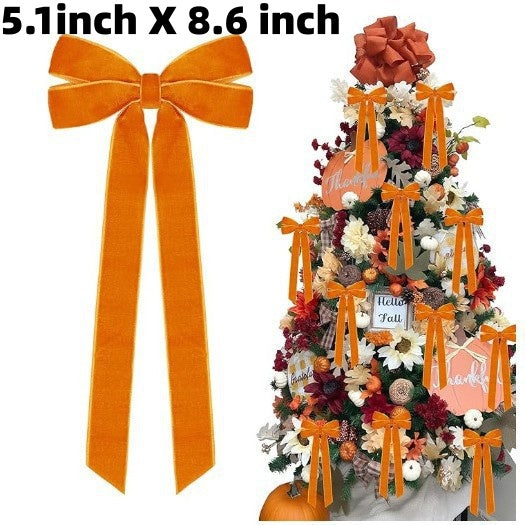 Velvet Christmas Tree Bows With Twist Tie - Orange