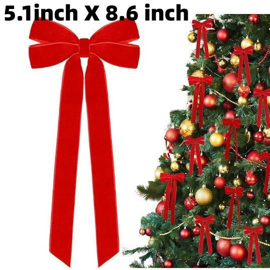 Velvet Christmas Tree Bows With Twist Tie - Red