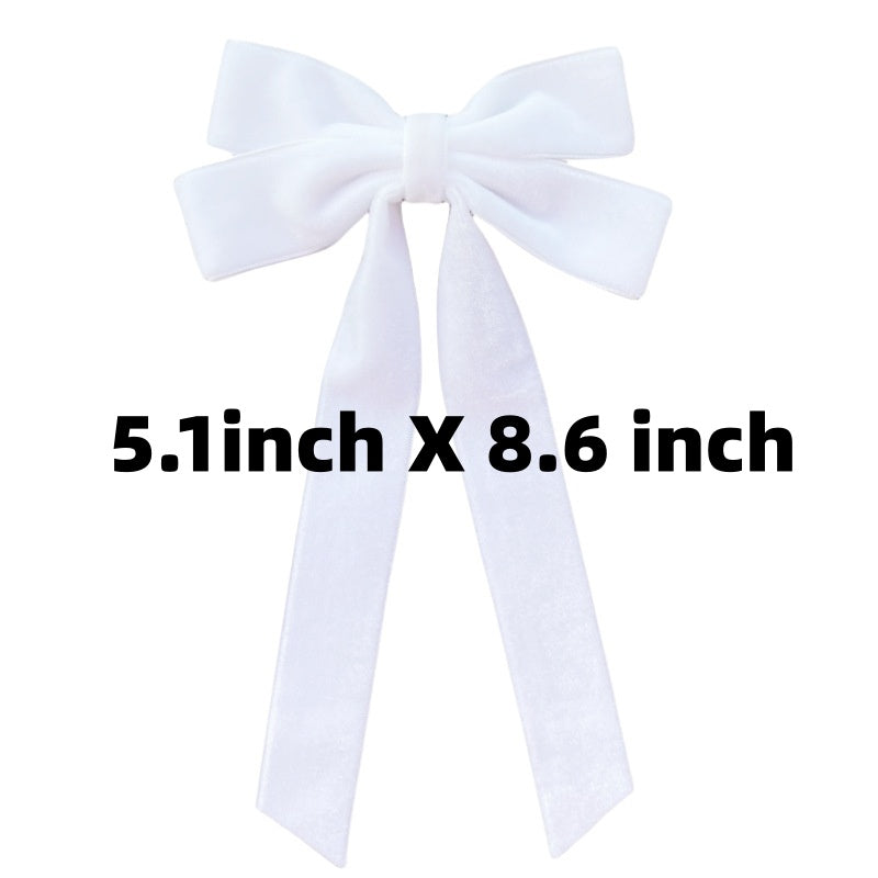Velvet Christmas Tree Bows With Twist Tie - White