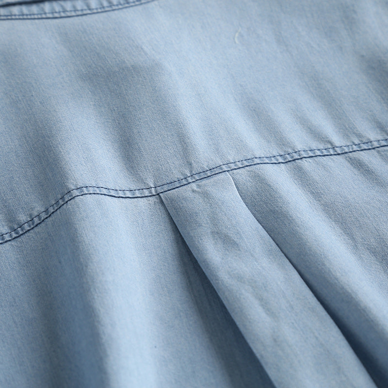 Soft Chambray Short Sleeve Button Down Shirt - blue - 13