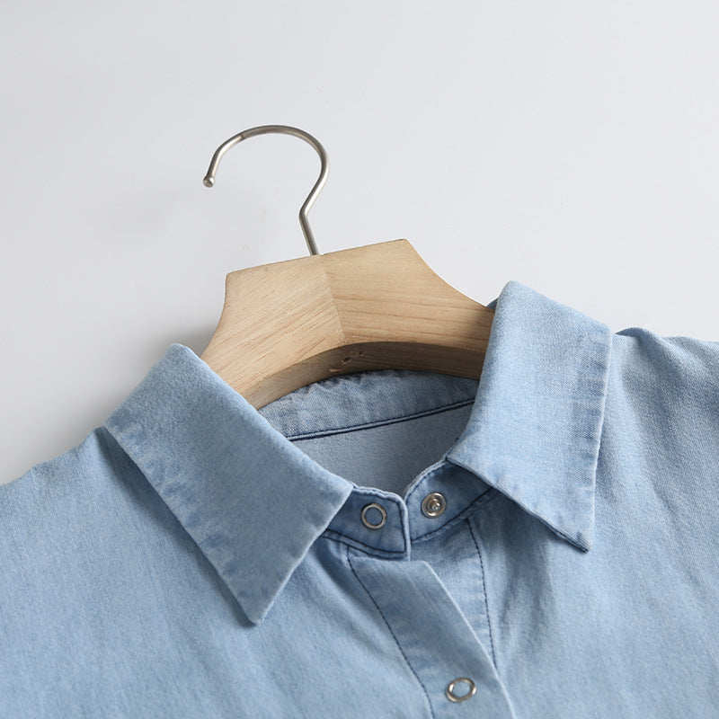 Soft Chambray Short Sleeve Button Down Shirt - blue - 2