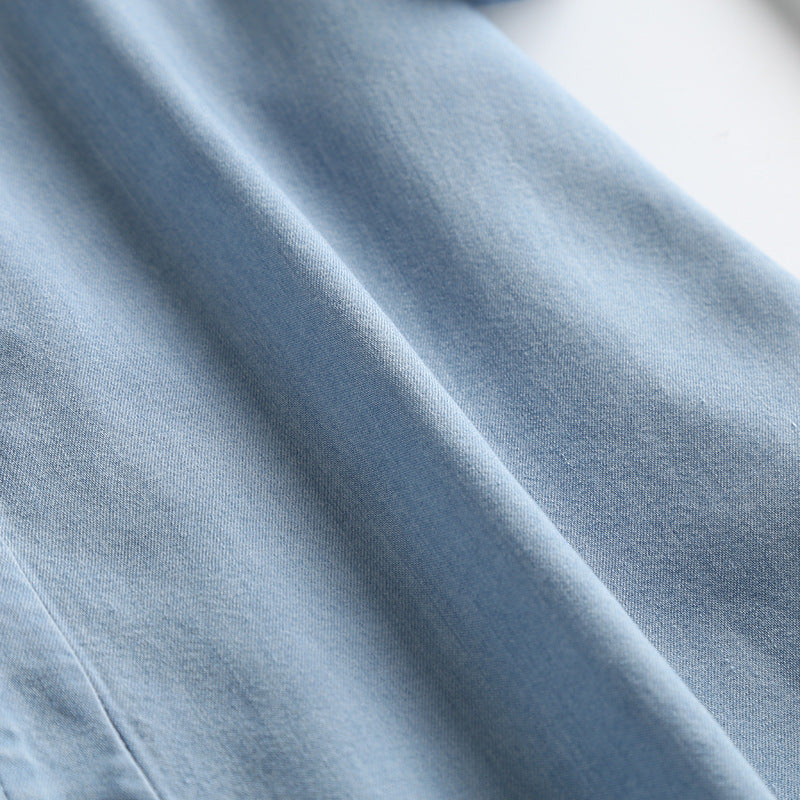 Soft Chambray Short Sleeve Button Down Shirt - blue - 7