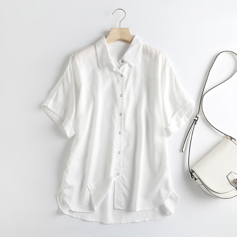 Soft Chambray Short Sleeve Button Down Shirt - white