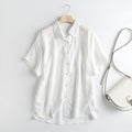 Soft Chambray Short Sleeve Button Down Shirt - white