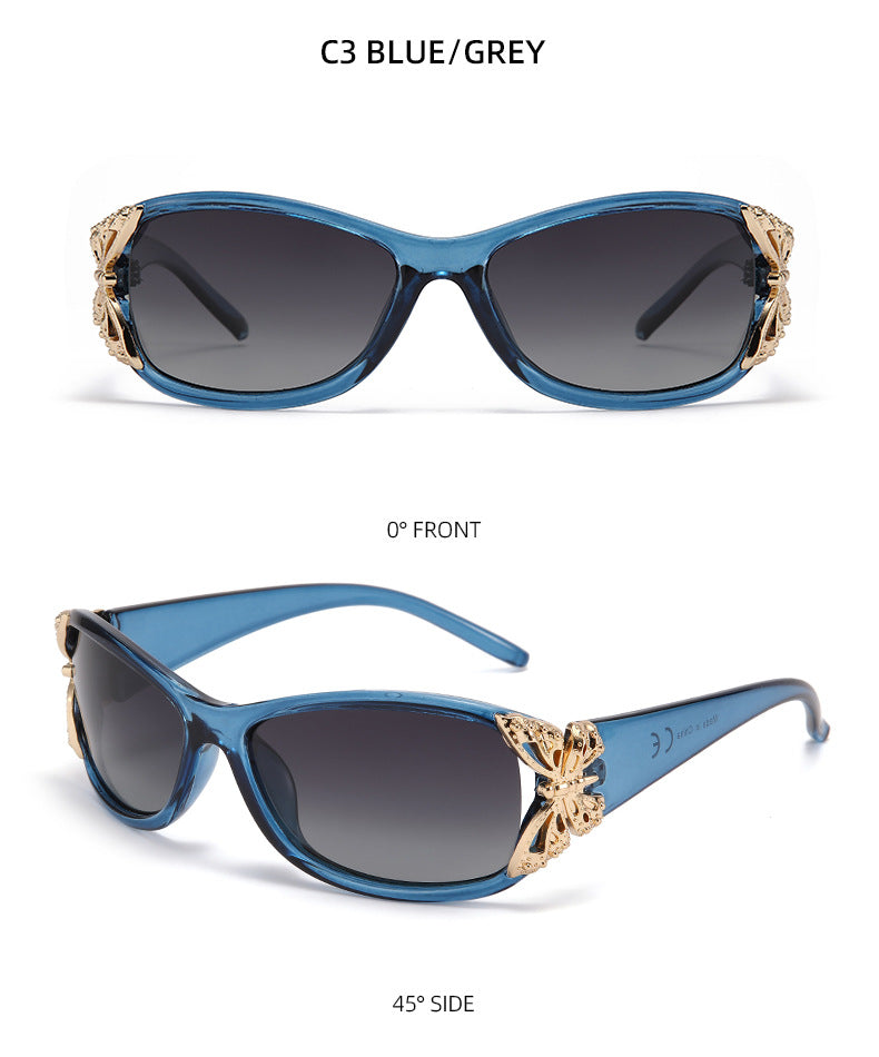 Floral Metal Trim Wrap Sunglasses - BLUEGREY