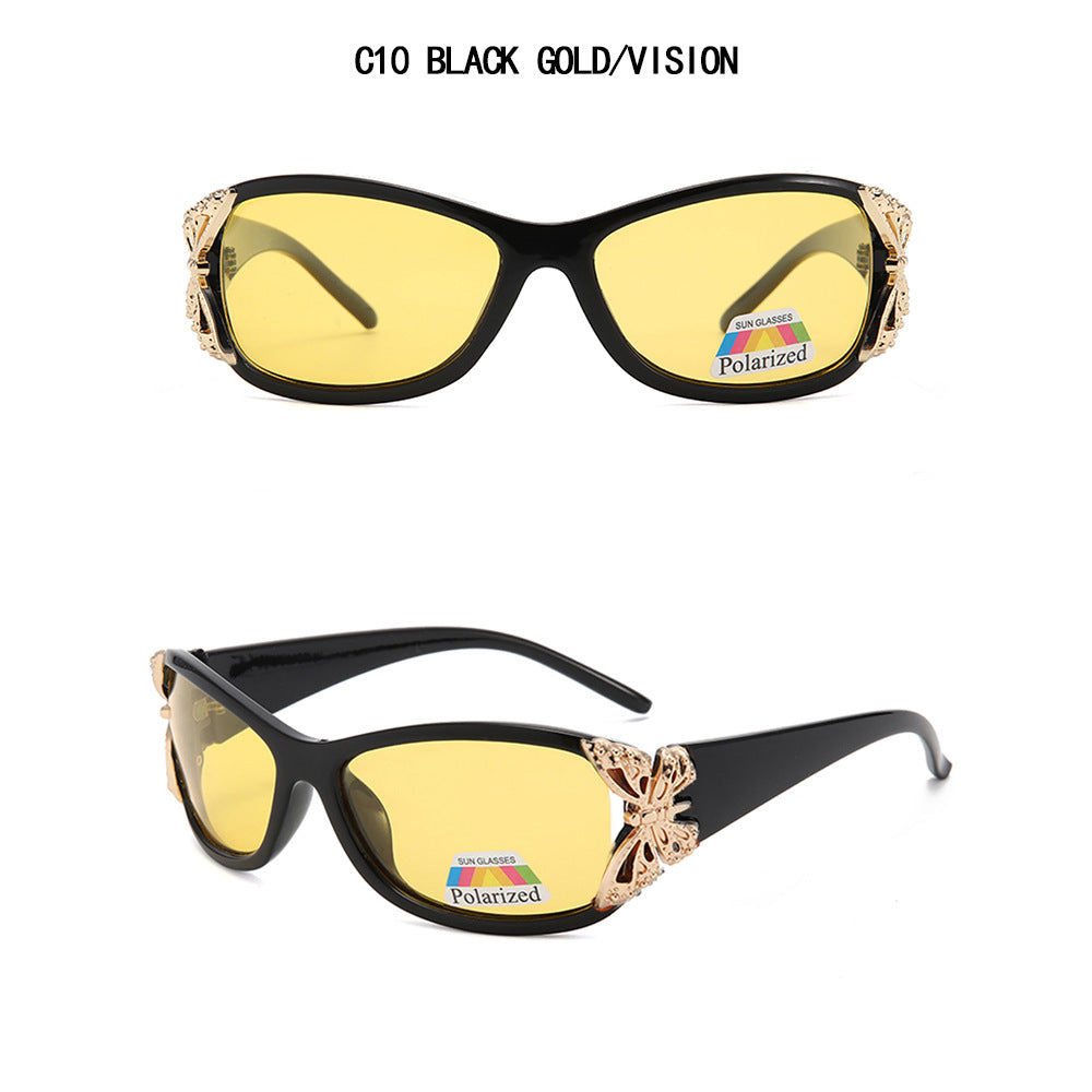 Floral Metal Trim Wrap Sunglasses - B_ELLOW