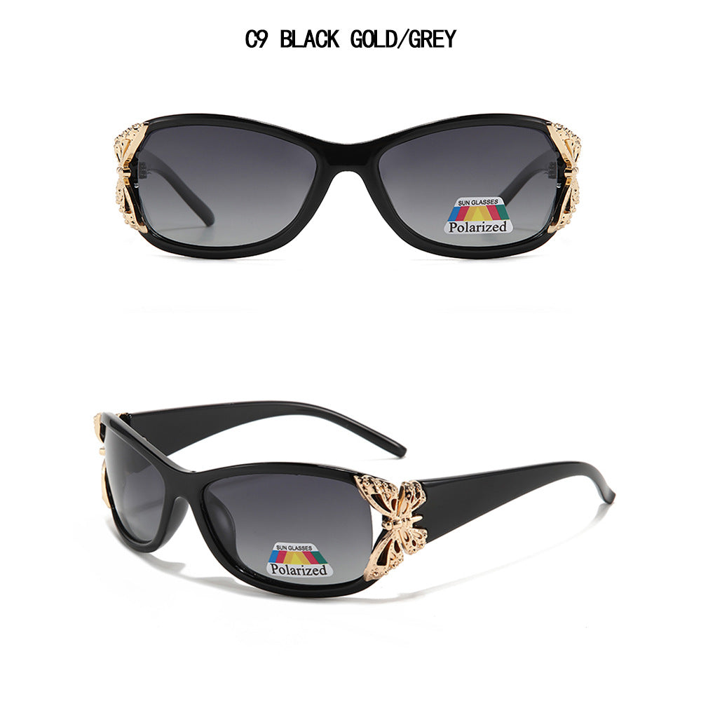 Floral Metal Trim Wrap Sunglasses - B_GOLD