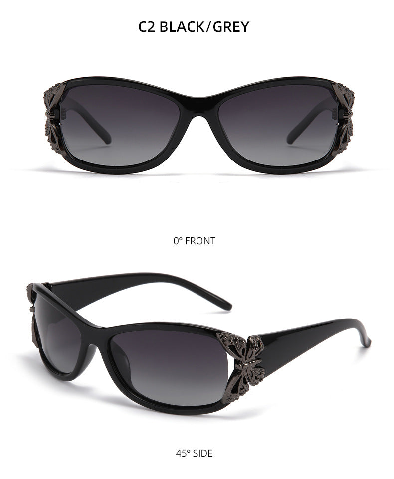 Floral Metal Trim Wrap Sunglasses - B_GREY
