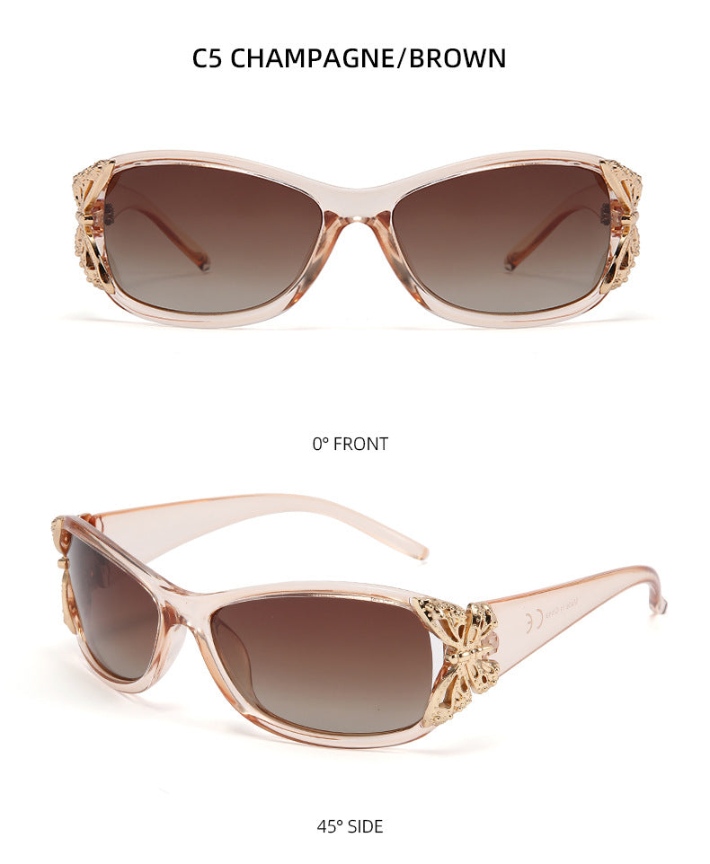 Floral Metal Trim Wrap Sunglasses - CHAMPAGNE