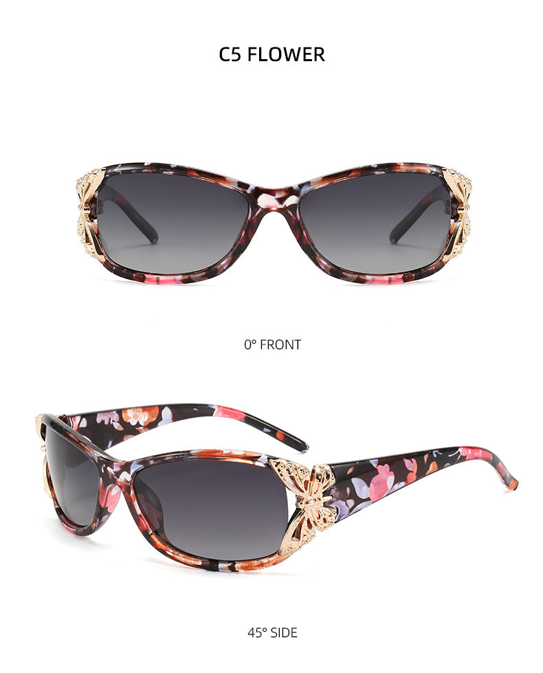 Floral Metal Trim Wrap Sunglasses - FLOWER