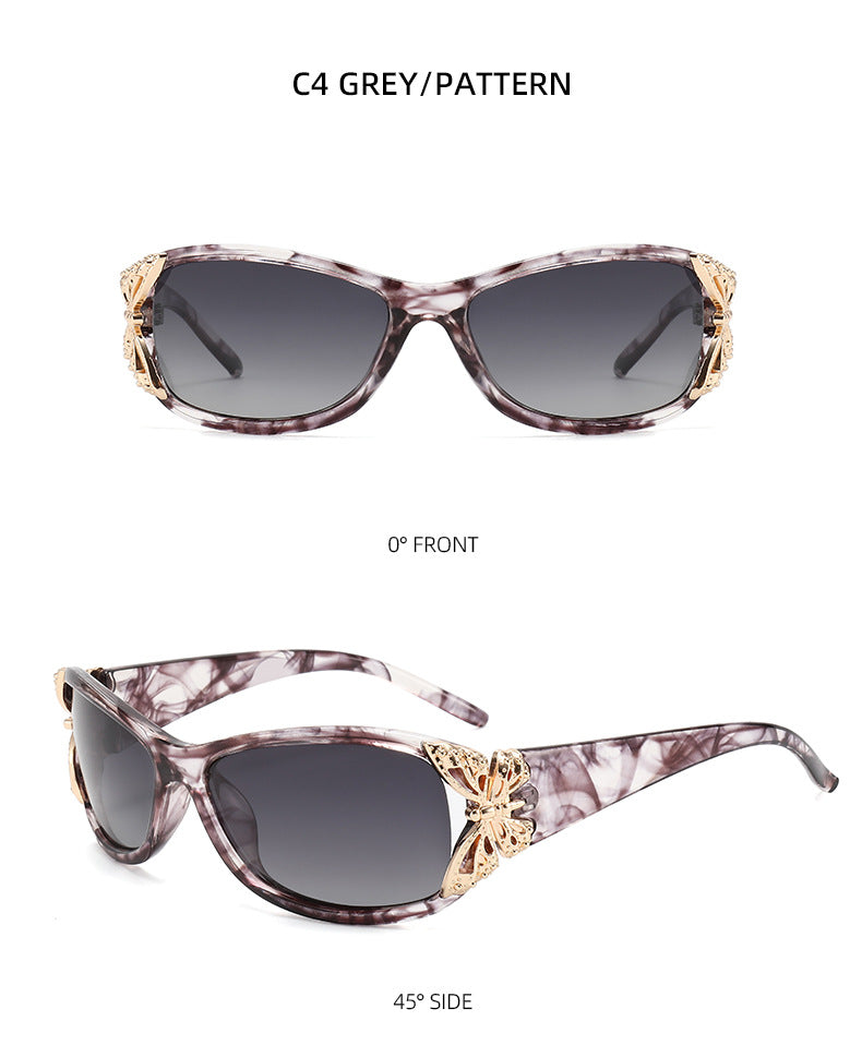 Floral Metal Trim Wrap Sunglasses - GREY