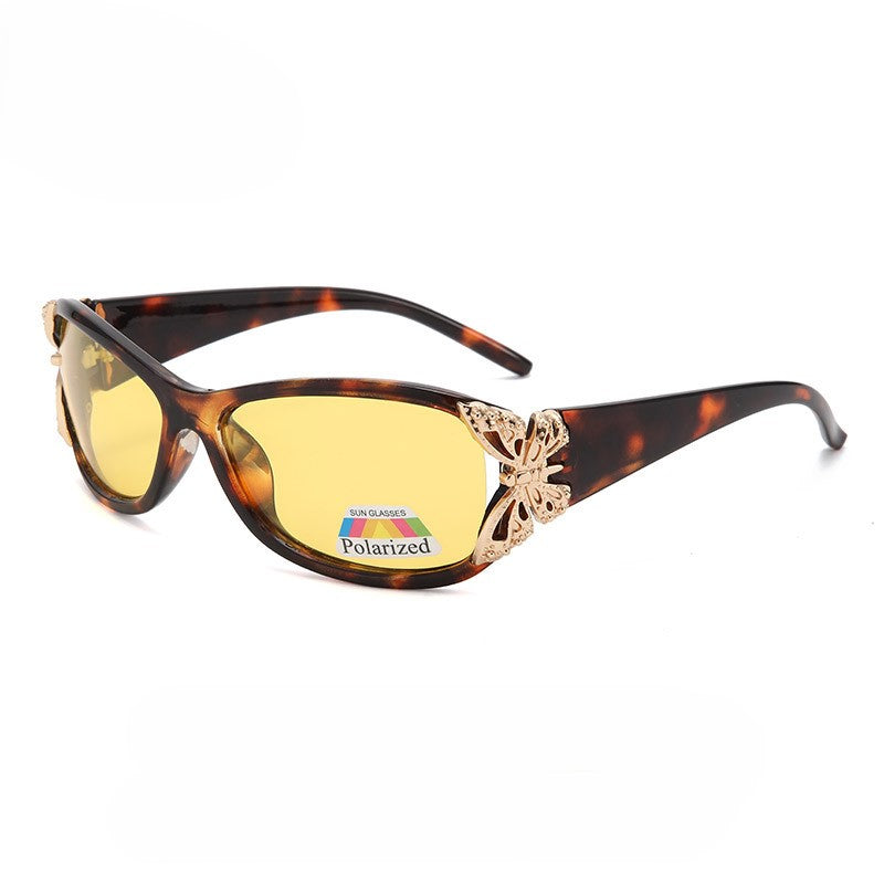 Floral Metal Trim Wrap Sunglasses - LEOPARD_Y