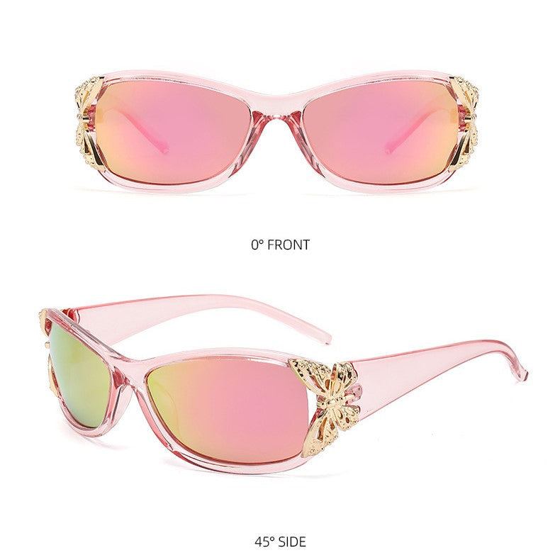 Floral Metal Trim Wrap Sunglasses - PINK