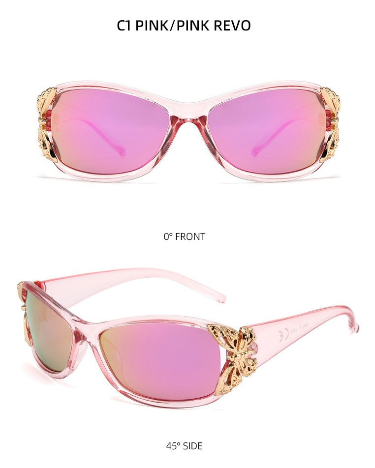 Floral Metal Trim Wrap Sunglasses - PINKREVO