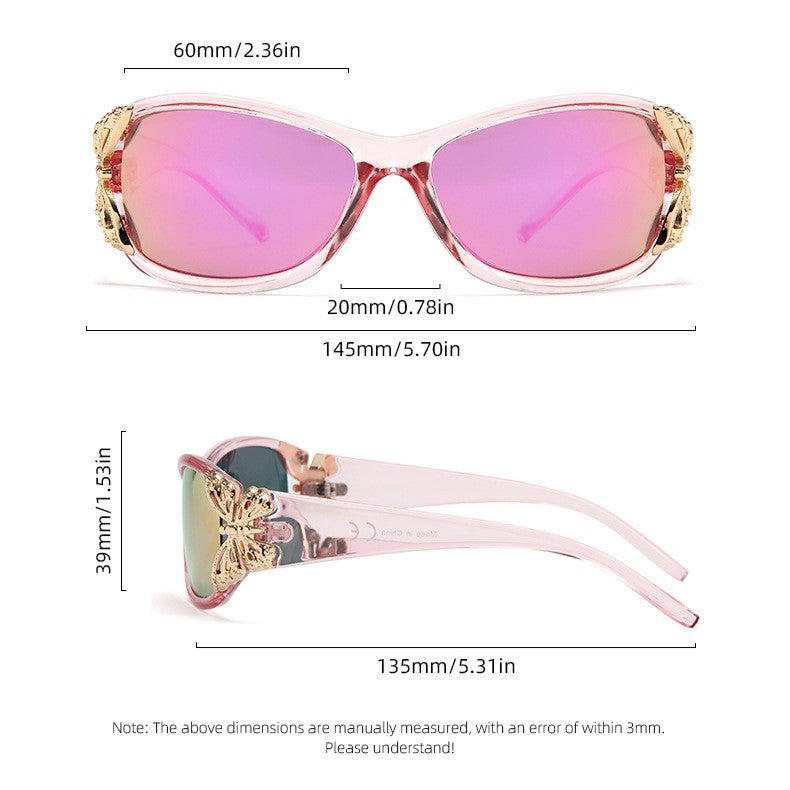 Floral Metal Trim Wrap Sunglasses - PINKREVO - 1