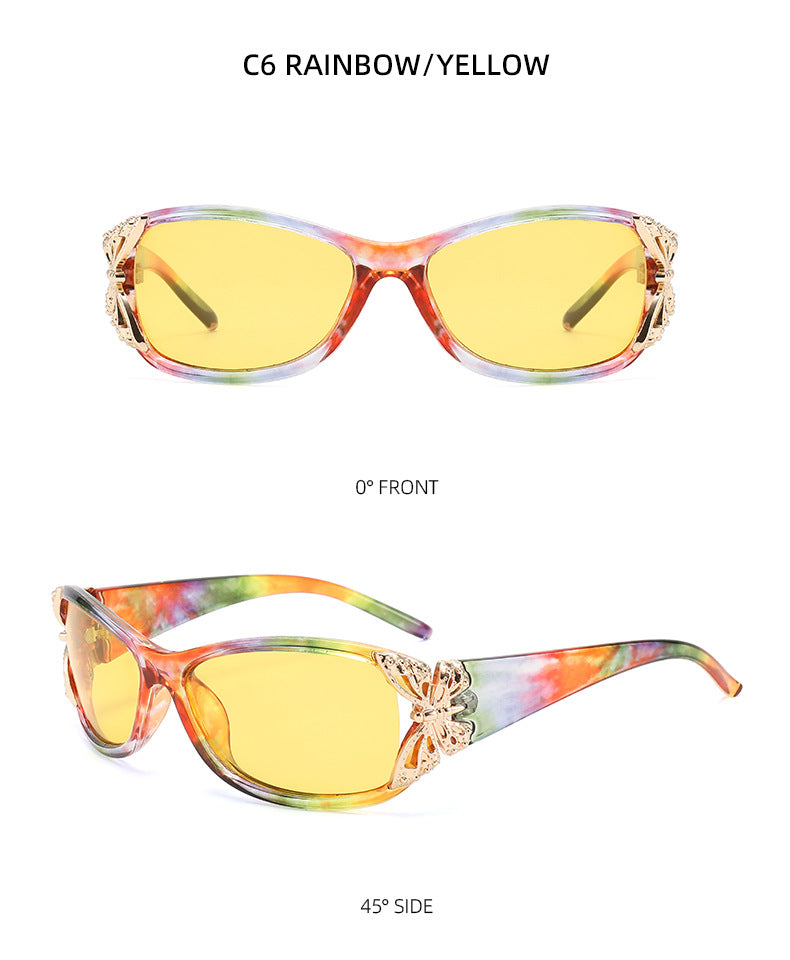 Floral Metal Trim Wrap Sunglasses - RAINBOW__Y