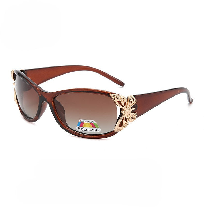 Floral Metal Trim Wrap Sunglasses - TEA