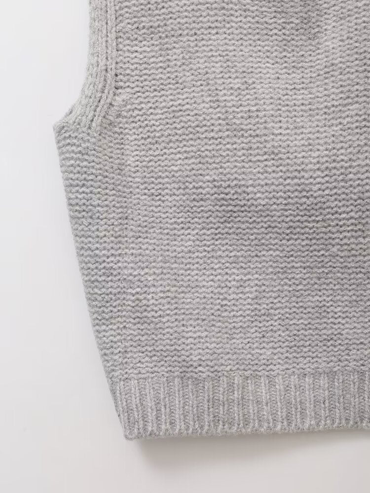 Ribbon Bow Back Knit Sweater Vest - Grey - 2