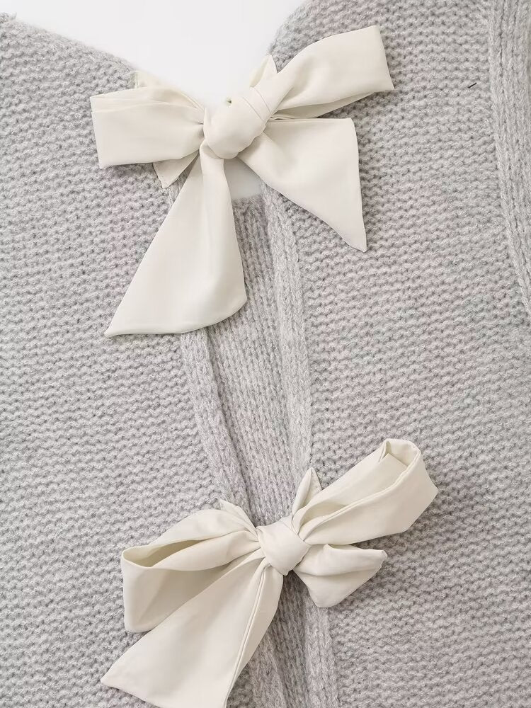 Ribbon Bow Back Knit Sweater Vest - Grey - 5