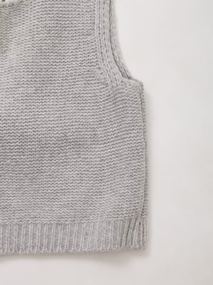 Ribbon Bow Back Knit Sweater Vest - Grey - 8