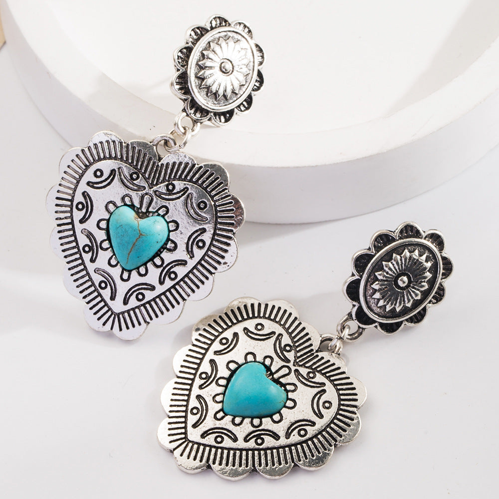 Western Concho Statement Drop Earrings - Love-1