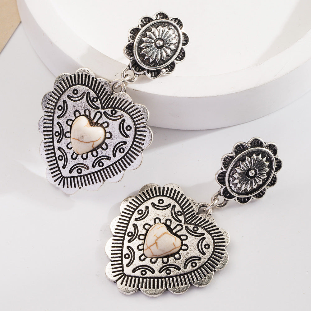 Western Concho Statement Drop Earrings - Love-2