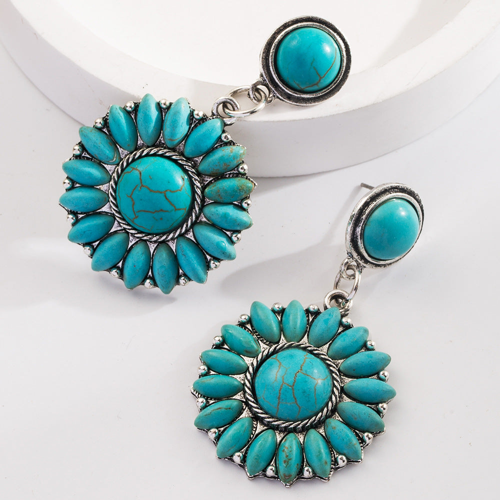 Western Concho Statement Drop Earrings - Round-1