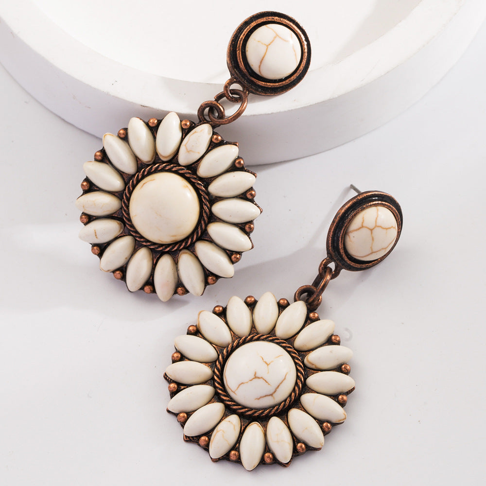 Western Concho Statement Drop Earrings - Round-2