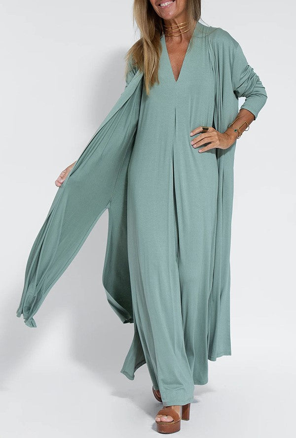 Side Slit Maxi Length Duster Cardigan - Teal