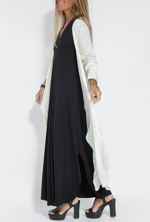 Side Slit Maxi Length Duster Cardigan - White - 1