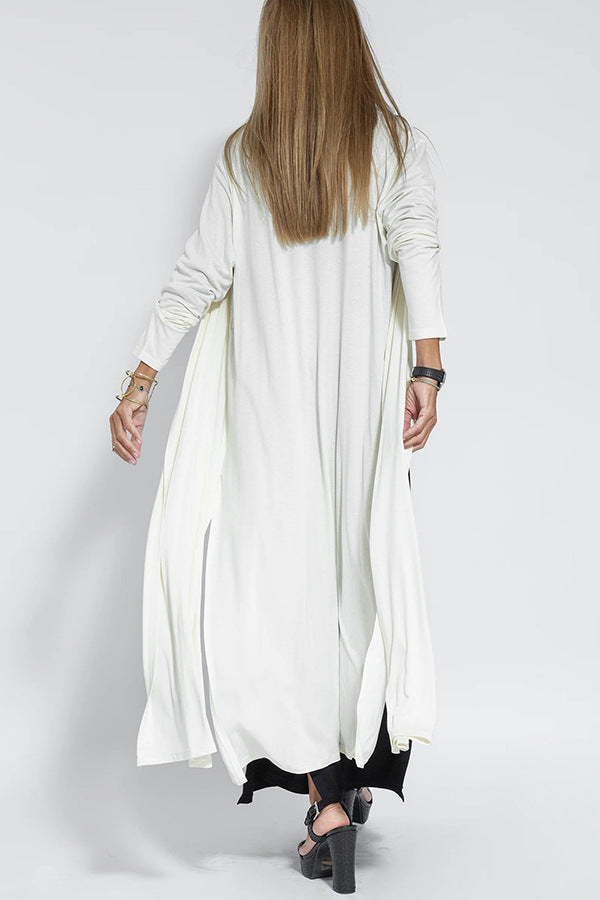 Side Slit Maxi Length Duster Cardigan - White - 2