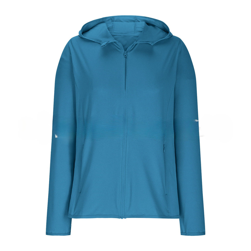 Lightweight Hooded Sun Jacket With Full Zip - Blue - 1